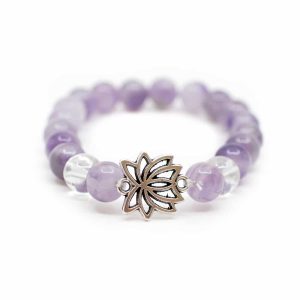 Edelstein Armband Amethyst/Bergkristall mit Lotus