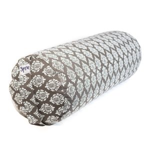 Yoga Bolster Grau Rund Baumwolle - Khari Druck - 59 x 21,5 cm