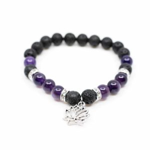 Edelstein Armband Amethyst/Lavastein mit Lotus