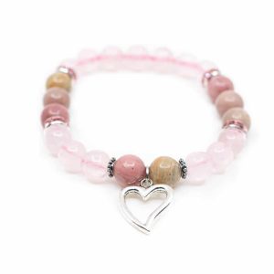 Edelstein Armband Rosenquarz/Rhodochrosit mit Herz