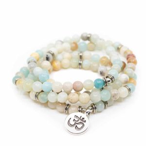 Edelstein Armband Amazonit Mala elastisch mit OM