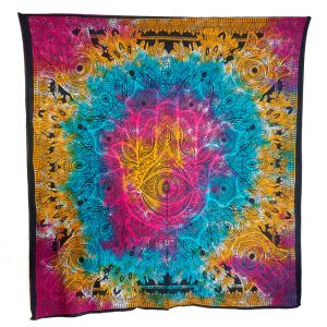 Authentisches Wandtuch aus Baumwolle mit Hamsa Hand bunt (220 x 220 cm)