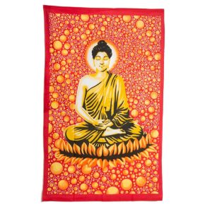 Authentisches Wandtuch Baumwolle Buddah Rot/Orange (210 x 130 cm)