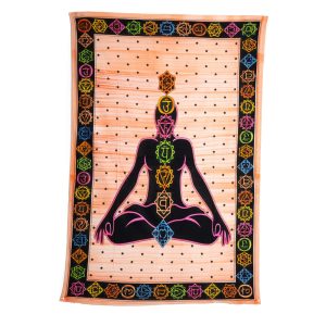 Authentisches Wandtuch 7 Chakra Meditation Baumwoll (210 x 130 cm)