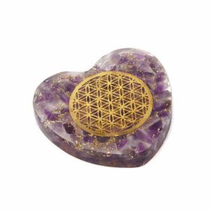 Orgonitherz Amethyst mit Kupfer Blume des Lebens