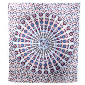 Authentisches Mandala Wandtuch Baumwolle Rot/Blau (240 x 210 cm)