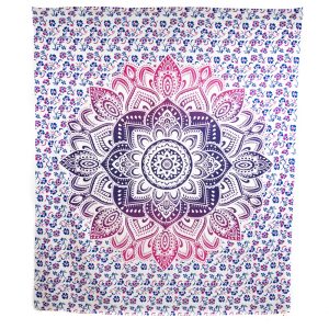 Authentisches Wandtuch Baumwolle Blau/Rotes Mandala (240 x 210 cm)