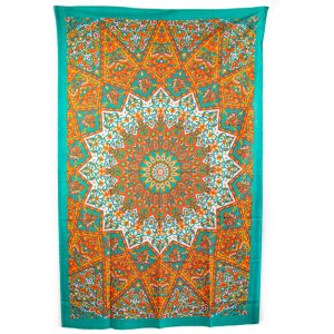 Authentisches Wandtuch Baumwolle Mandala Orange/Blau (215 x 135 cm)