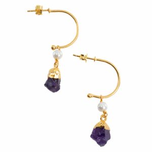 Edelstein-Ohrringe Perle und Amethyst 925 Silber Gold (45 mm)