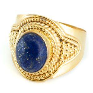 Edelstein-Ring Lapislazuli 925 Silber & Gold plattiert "Feze" (Größe 17)