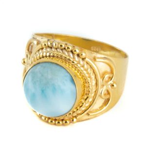 Edelstein-Ring Larimar 925 Silber & Gold plattiert "Jesahna" (Größe 17)