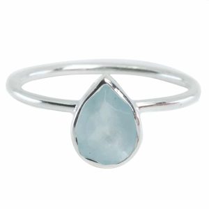 Edelstein Ring Aquamarin - 925 Silber - Birnenform (Größe 17)