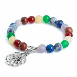 Edelstein-Armband 7 Chakra mit Blume des Lebens - 8 mm