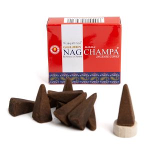 Goldene Nag Champa Räucherkegel (1 Schachtel)