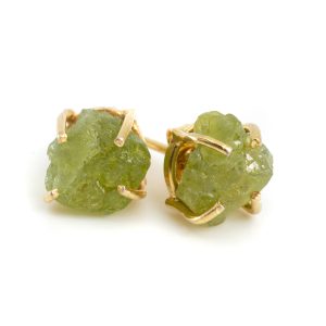 Edelstein-Ohrstecker Roher Peridot - 925 Silber & vergoldet