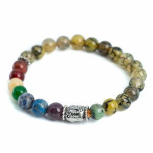 Edelsteinarmband 7 Chakra und Achat 'Drachenadern' mit Buddha