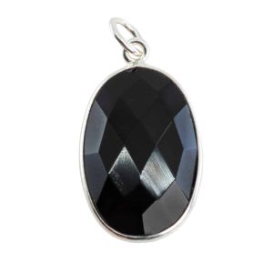 Edelstein-Anhänger Oval - Schwarzer Onyx - 925 Silber (20 mm)