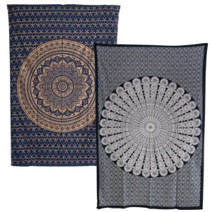 Authentische Wandteppich-Set mit blauen und schwarzen Mandalas - Bündel