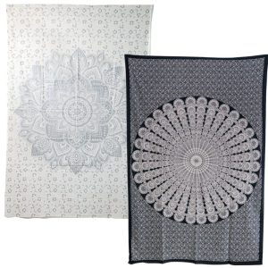 Schwarz-Weiß Authentische Wandteppich-Set (Mandala) - Bündel