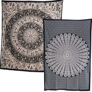 Authentische Mandala Wandteppich Set (Schwarz-Weiß) - Bündel