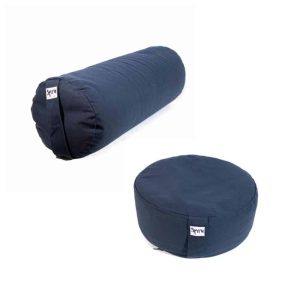 Blaues Yoga-Bolster und Dunkelblaues Kissen-Set